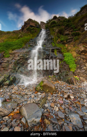 Böcke, Mühlen Wasserfall kaskadenförmig über den Strand an der Küste von North Devon UK Stockfoto