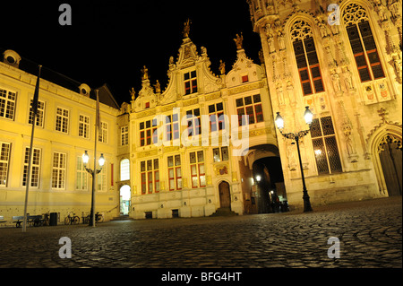 Die Burg Quadrat Brügge in Belgien Europa nachts Stockfoto