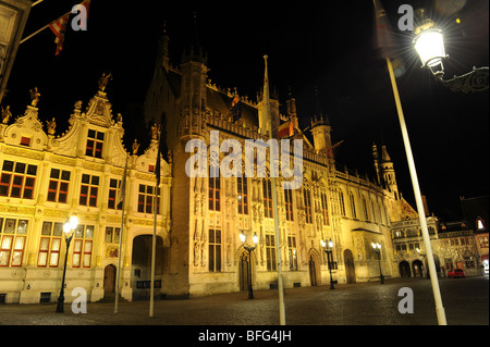 Die Burg Quadrat Brügge in Belgien Europa nachts Stockfoto