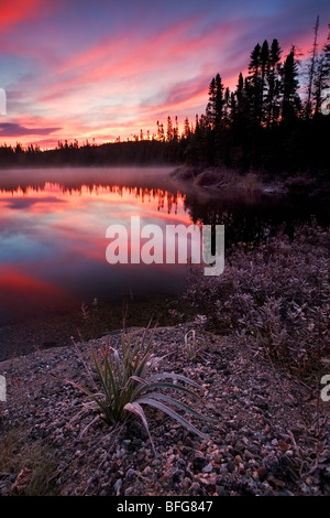 Sonnenaufgang am Line-See, in der Nähe von Wawa in Nord-Ontario, Kanada Stockfoto