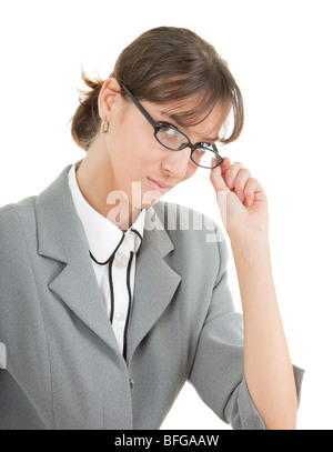 Porträt von eine Geschäftsfrau in Gläser auf weißem Hintergrund Stockfoto