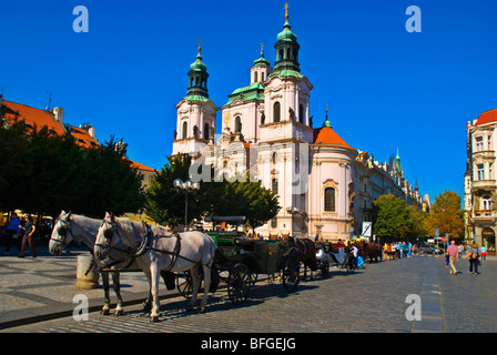 Pferde am Staromestske Namesti vom Altstädter Ring in Prag Tschechische Republik Europa Stockfoto