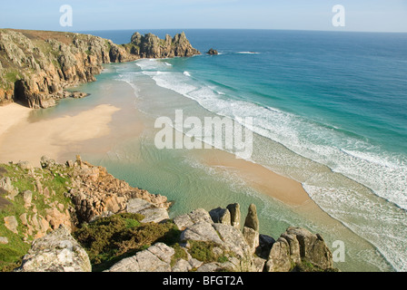 Porthcurno Strand, Pedn Vounder Strand, Südküste, Cornwall, England, Vereinigtes Königreich, Europa Stockfoto