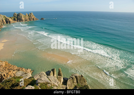 Porthcurno Strand, Pedn Vounder Strand, Südküste, Cornwall, England, Vereinigtes Königreich, Europa Stockfoto