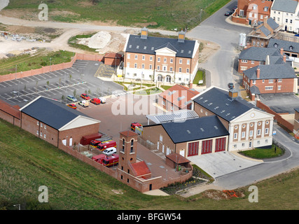 Verkehrssysteme Feuerwache in Dorset, Verkehrssysteme Dorf Feuerwache, Luftbild der Verkehrssysteme Feuerwache Stockfoto