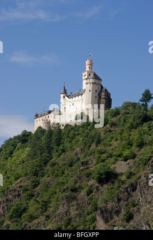 Marksburg Castle, in der Nähe von Braubach auf der Fluss Rhein, Deutschland Stockfoto