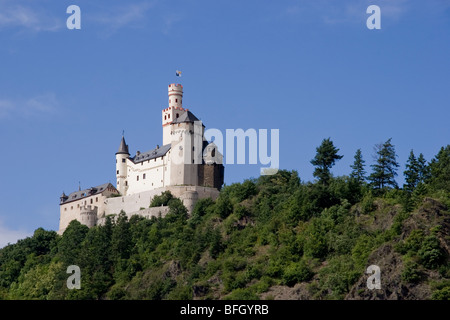 Marksburg Castle, in der Nähe von Braubach auf der Fluss Rhein, Deutschland Stockfoto