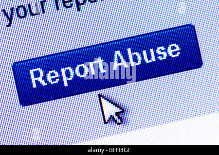 Makro-Screenshot des Symbols "Missbrauch melden" auf dem social-Networking-Website Bebo - eine Initiative zur Online-Mobbing zu stoppen. Stockfoto