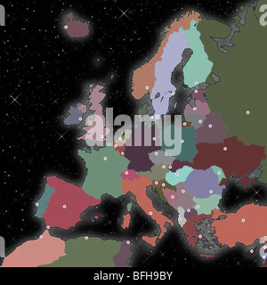 Karte zeigt die Hauptstädte Europas Stockfoto