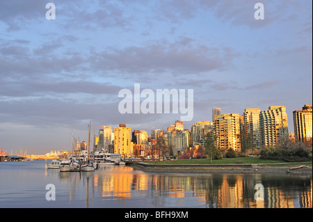 Coal Harbour mit Blick auf downtown mit Devon Harbour Park, Vancouver, Britisch-Kolumbien, Kanada Stockfoto