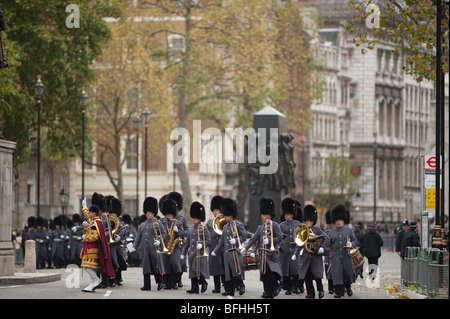 Band of the Welsh Guards in Whitehall, London, während die Zustand-Öffnung des Parlaments Stockfoto
