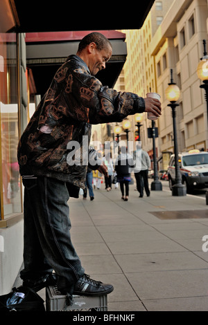 Obdachlose Pfanne Handler in down Town San Francisco, Kalifornien, USA Stockfoto