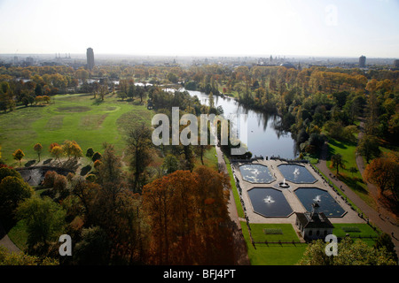 Luftaufnahme des italienischen Brunnen und Serpentin, Hyde Park und Kensington Gardens, London, UK Stockfoto