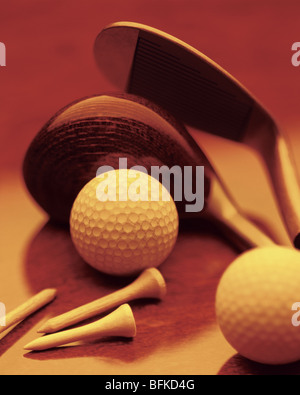 Schläger und Bälle Nahaufnahme sepia Getont Stockfoto