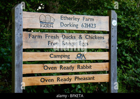 Etherley Farm anmelden Dorking Surrey mit Bauernhof frischen Enten & Hühner, Freilandeier, camping, Ofen bereit Kaninchen & Fasan Stockfoto