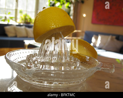 Frisch gepresster Zitronensaft in Saft Stockfoto