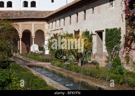 Patio De La Acequia (Wasserläufe), Generalife Gärten und Palast, Alhambra, Granada, Spanien Stockfoto