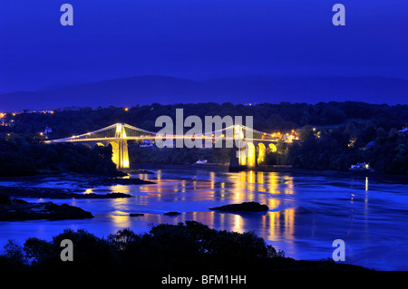 Menai Hängebrücke, Menai Straits, Gwynedd, Nordwales, Anglesey, Großbritannien Stockfoto