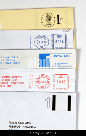 1. Klasse-portofrei-Royal Mail Etiketten Stockfoto