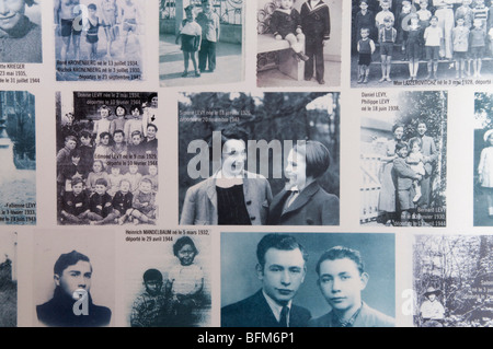 Das Denkmal für die Kinder, Fotos jüdischer Kinder, die aus Frankreich deportiert wurden, im Holocaust-Gedenkmuseum in Paris Stockfoto