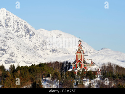 Alte hölzerne Kirche in Gravdal, Lofoten, Nord-Norwegen Stockfoto