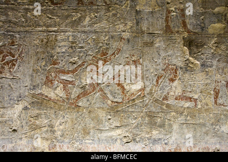 Reliefs in den Gräbern bei Meir, Nord-westlich von Assyut in Mittelägypten Stockfoto