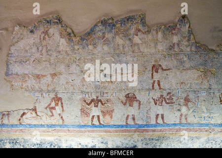 Reliefs in den Gräbern bei Meir, Nord-westlich von Assyut in Mittelägypten Stockfoto