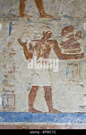 Reliefs in den Gräbern bei Meir, Nord-westlich von Assyut in Mittelägypten Stockfoto