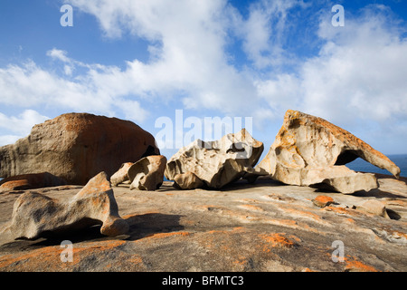 Australien, South Australia Kangaroo Island.  Der Wind erodiert Granit der Remarkable Rocks in Flinders Chase Nationalpark. Stockfoto
