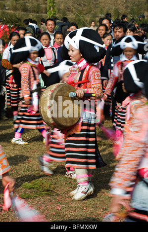 China, Provinz Guizhou, Sugao Dorf, lange Horn Miao Neujahrsfest festival Stockfoto