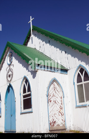 Falkland-Inseln, Port Stanley. Eine traditionelle Wellblech-Kapelle in den Seitenstraßen von Port Stanley. Stockfoto