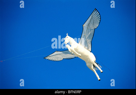 Makara Sankranti Festival; Maghi Festivals; Fliegender Drachen in Pferdeform; Bombay; Mumbai; Maharashtra; Indien; Asien Stockfoto