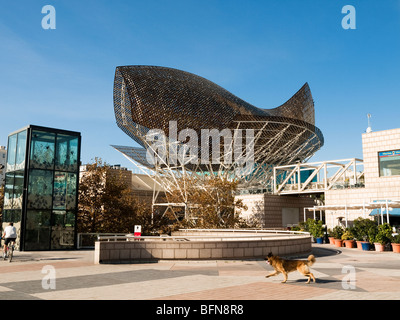 Peix Ballena /Fish/ Skulptur von Frank Gehry in Barcelona Port Olympic Stockfoto