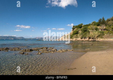 Zante Zakynthos Dafni Strand. Blick über den Golf von Laganas. Verschachtelung Bereich die Unechte Karettschildkröte (Caretta Caretta) Stockfoto