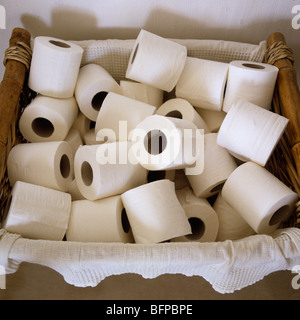 Korb mit Loo Roll / WC Rollen Stockfoto