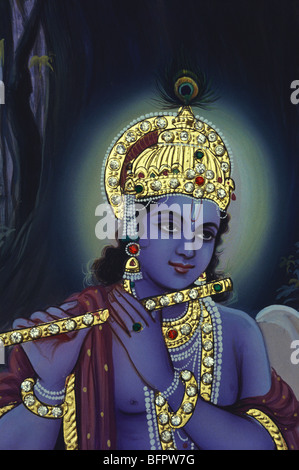 BDR 66490: Gott Krishna Miniaturmalerei auf Papier Stockfoto
