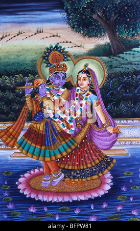 BDR 66493: Radha Krishna Miniaturmalerei auf Papier Stockfoto