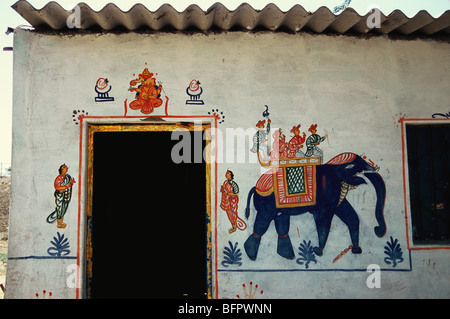 HMA 66509: Wandmalerei des Hauses; Rajasthan; Indien Stockfoto