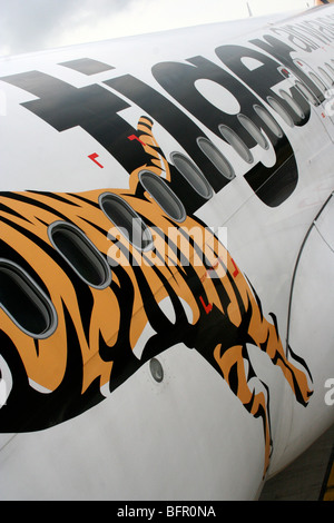 Tiger Airways Livree Logo Flugzeug Singapur LCCT Stockfoto