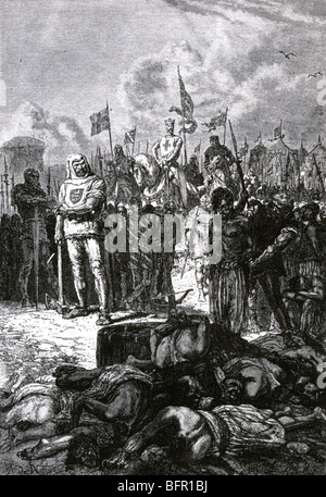 König RICHARD I von England beobachtet, wie 2700 Häftlinge hingerichtet werden nach der Einnahme von Akkon 1191 auf dem dritten Kreuzzug Stockfoto