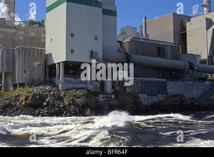 Irving Zellstoff- und Papierfabrik mit Rückwärtsfahren fällt durch fließende am Saint John River, St. John River, New brunswick Stockfoto