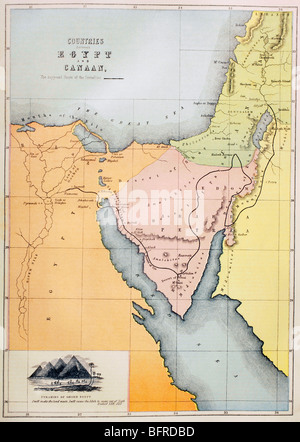 Ländern zwischen Ägypten und Canaan.  Die schwarze Linie zeigt die vermeintliche Route der Israeliten während ihres Auszugs aus Ägypten Stockfoto
