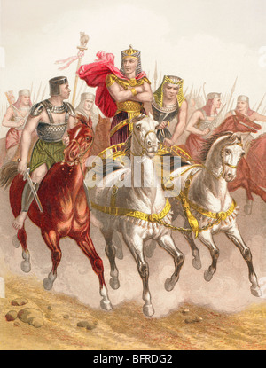 Der Pharao bei der Verfolgung der Israeliten, nachdem sie ihren Auszug aus Ägypten begann. Stockfoto