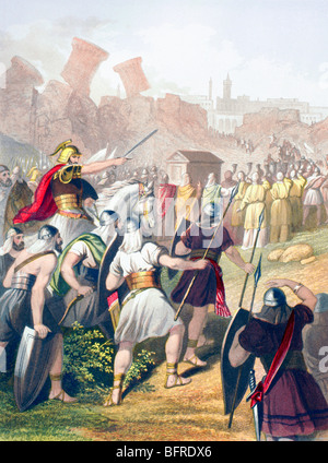 Joshua an der Spitze der israelitischen Armee vor die Mauern von Jericho Stockfoto