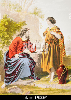 Jesus am Brunnen mit der Frau aus Samaria. Stockfoto