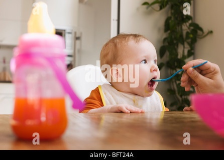 Eltern-Fütterung Baby Stockfoto