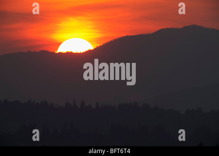 Sonnenuntergang, Fraser Valley, British Columbia, Kanada Stockfoto