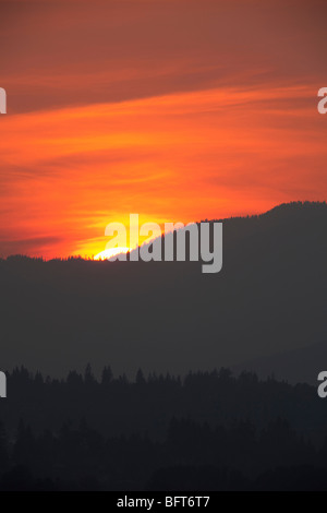 Sonnenuntergang, Fraser Valley, British Columbia, Kanada Stockfoto