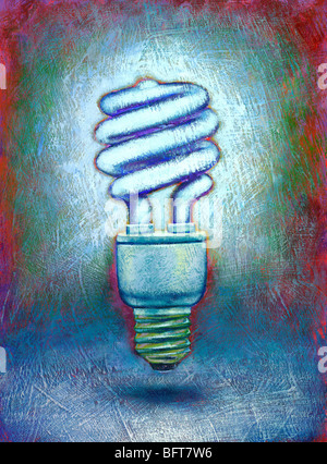 Gemälde von einer kompakten Leuchtstofflampen Glühbirne Stockfoto