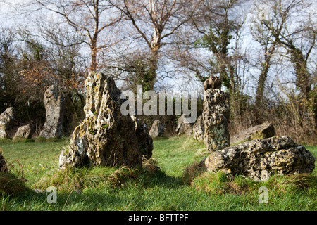 Des Königs Männer die Rollright Stones, Kreis Stein Megalith oolitic Kalkstein Denkmäler, Warwickshire, England uk Stockfoto